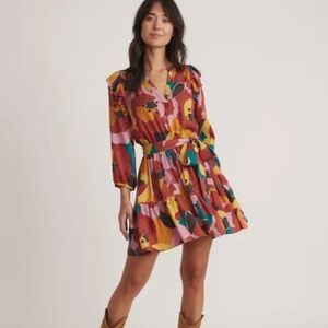 Marine Layer Elise Exploded Floral Long Sleeve Mini Dress Tiered